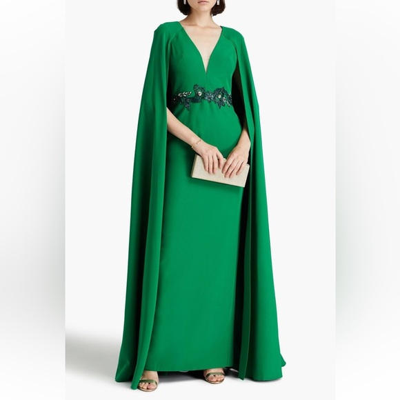 MARCHESA***Embellished Green Cape Dress***US 6 $995 - Picture 1 of 6